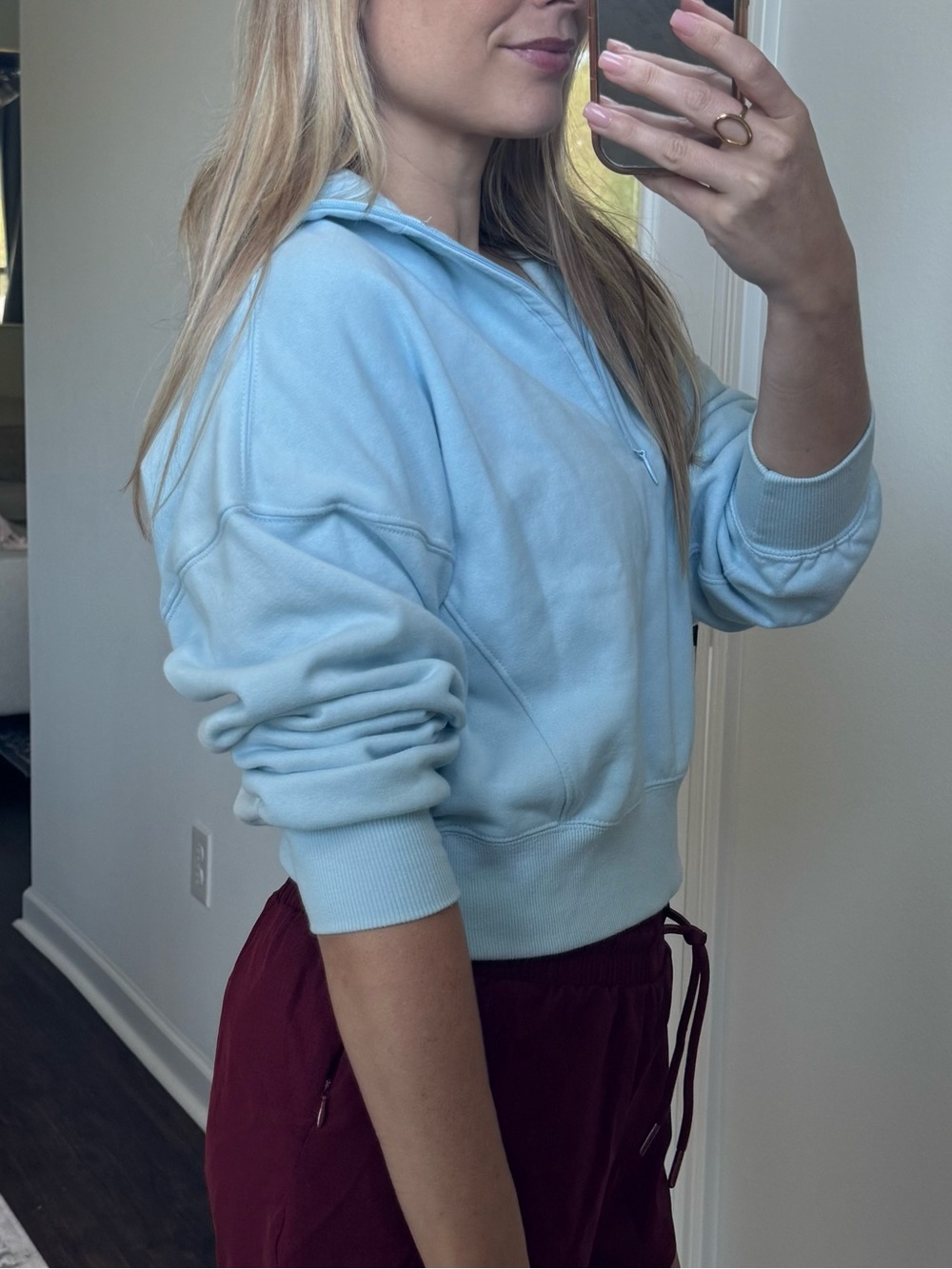 Reflex Light Blue Quarter-Zip Cropped Hoodie - Picture 10 of 11